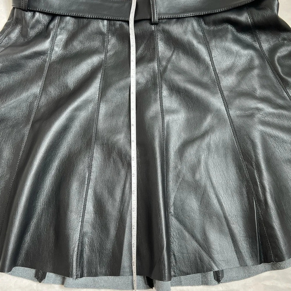 House of Harlow 1960  vegan leather skirt Black Skater Mini Belt & Buckle Sz L - Picture 5 of 9